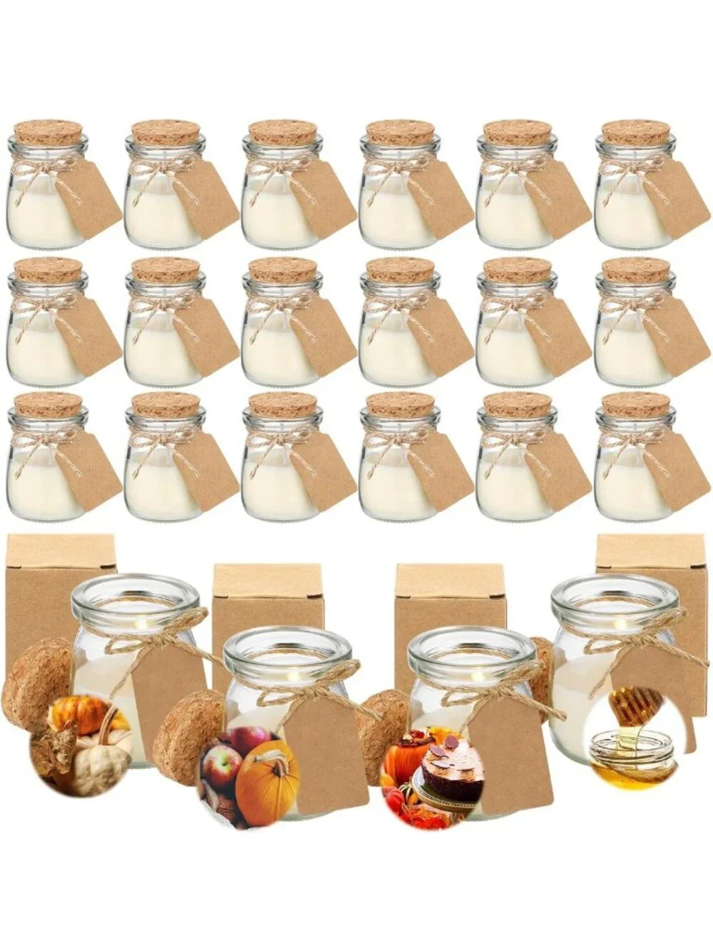 24 Pcs Fall Jar Candles - Natural Wax Holiday Gifts, Pumpkin & Apple Scents, DIY